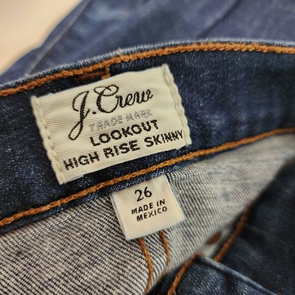 J. Crew Lookout High Rise Skinny Jeans Dark Wash Distressed Raw Hem 26 - Picture 6 of 7